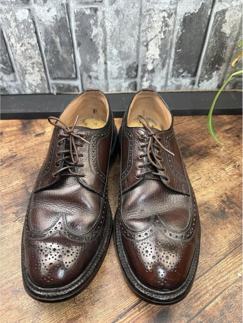 Vintage Mens Brown Pebbled Leather Longwing Brogue Wingtip Shoes Size 8 C